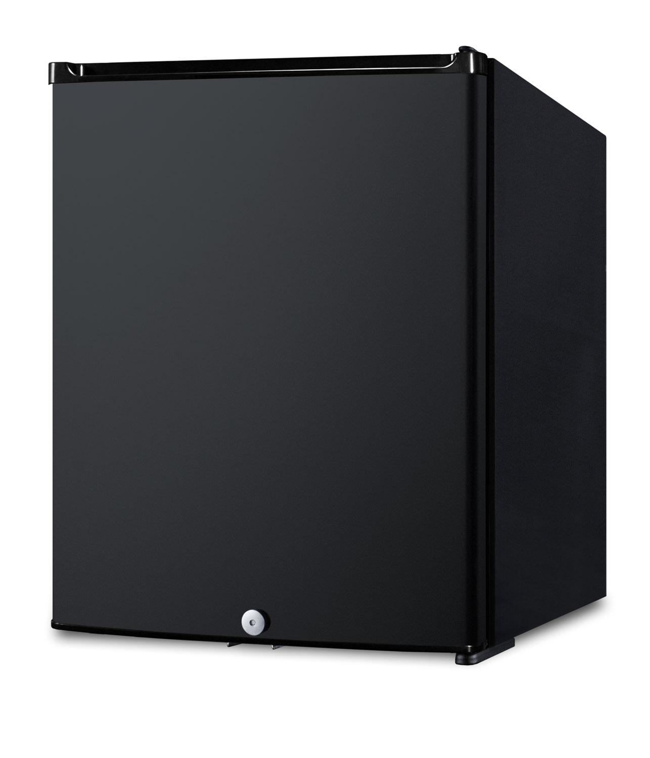Compact minibar in black with front lock and reversible door